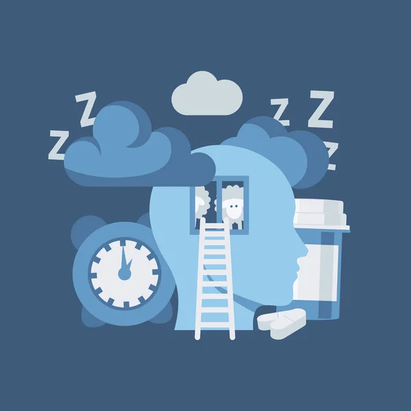 Insomnia vector concept in simple flat style — Stock Vector
