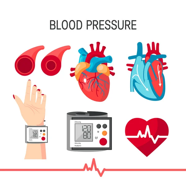 Vektor készlet vérnyomás ikonok lapos stílusban Stock Illusztrációk