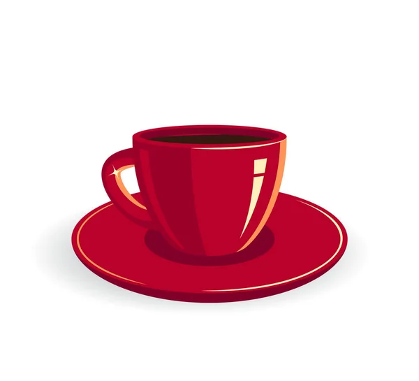 Kırmızı fincan kahve veya siyah çay, vektör — Stok Vektör