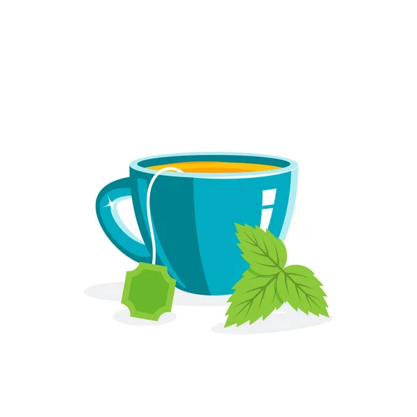 Porcelain cup of tea with leaves, vector — Stock Vector