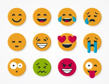 Düz tarzda yuvarlak sarı emoji, vektör