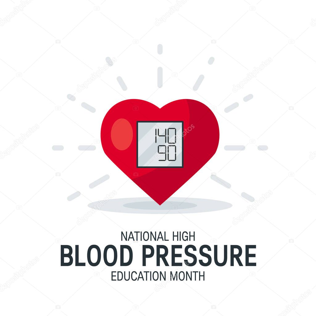 National high blood pressure education month concept. Simple design with heart as tonometer in flat style, vector