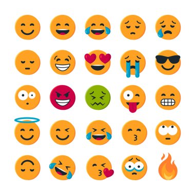 Düz tarzda yuvarlak sarı emoji, vektör