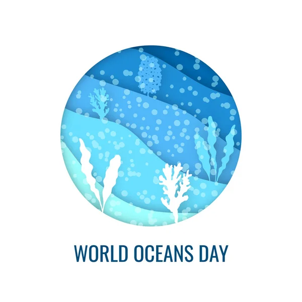 World oceans day concept in paper cut style — Stock Vector