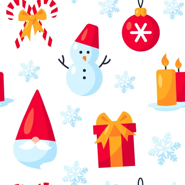 Seamless pattern with Christmas items, flat style — Stock Vector