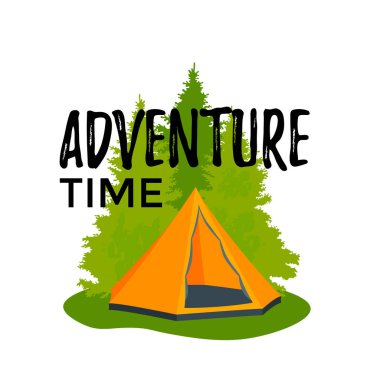 Düz tarzda ağaçlar arasında vektör turuncu çadır