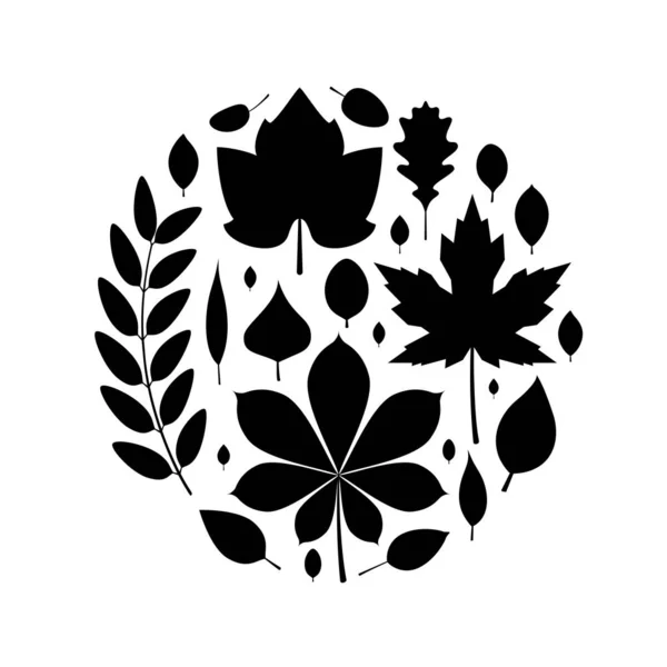 Μαύρα φύλλα σε επίπεδη στυλ, στρογγυλό σχεδιασμό — Διανυσματικό Αρχείο