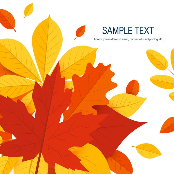 Colorful leaves in flat style, frame template — Stock Vector