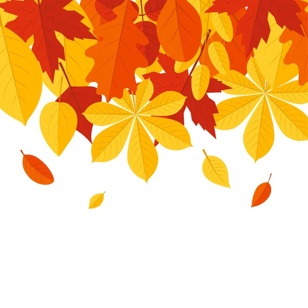 Πολύχρωμα φύλλα σε επίπεδη στυλ, πρότυπο πλαίσιο — Διανυσματικό Αρχείο