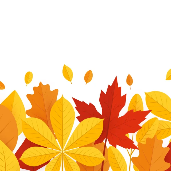 フラットスタイルのカラフルな葉、フレームテンプレート — ストックベクタ
