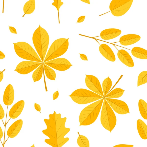 Πολύχρωμα φύλλα σε επίπεδη στυλ, απρόσκοπτη μοτίβο — Διανυσματικό Αρχείο