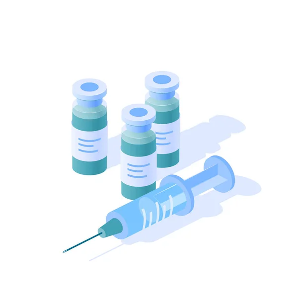 Conceito do vetor do frasco da medicina na vista isométrica — Vetor de Stock