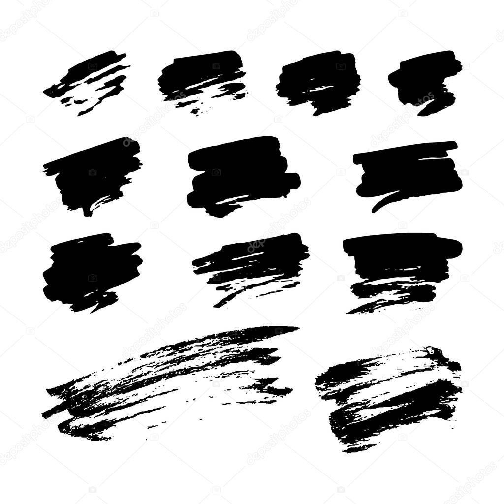 Hand drawn set of brush strokes for designs, templates etc. Vector illustration on white background