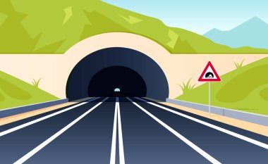 Tünel yolu konsepti. Dağ manzarası düz