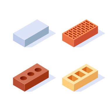 Düz biçimli Brick izometrik simgeleri, vektör
