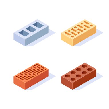 Düz biçimli Brick izometrik simgeleri, vektör