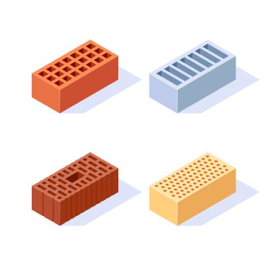 Düz biçimli Brick izometrik simgeleri, vektör