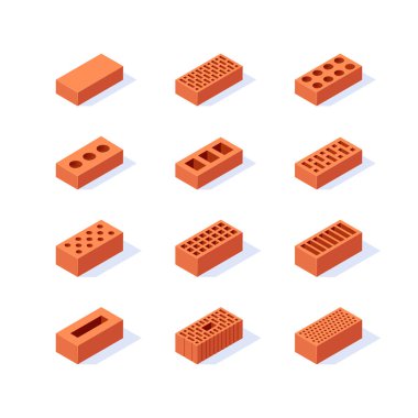 Düz biçimli Brick izometrik simgeleri, vektör