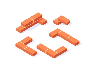 Düz biçimli vektör izometrik masonluk ögeleri