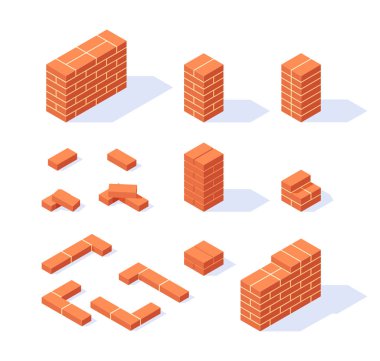 Düz biçimli vektör izometrik masonluk ögeleri