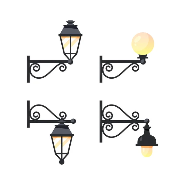 Street lamppost, set of flat vector icons — ストックベクタ