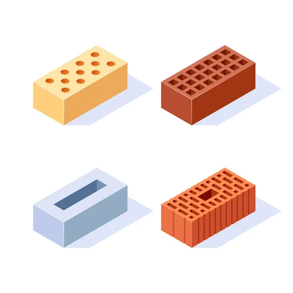 Brick isometric icons in flat style, vector — ストックベクタ