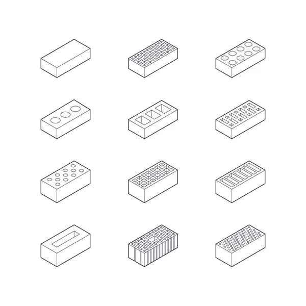 Ícones isométricos de tijolo em estilo de linha, vetor — Vetor de Stock