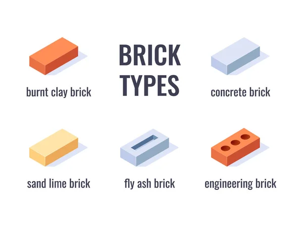 Brick isometric icons in flat style, vector — Stock Vector