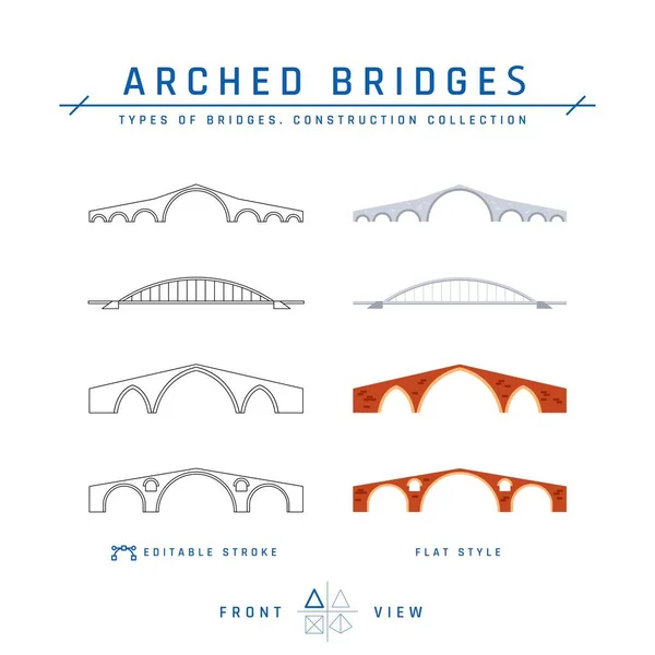 Puentes arqueados iconos en estilo plano, vector — Archivo Imágenes Vectoriales