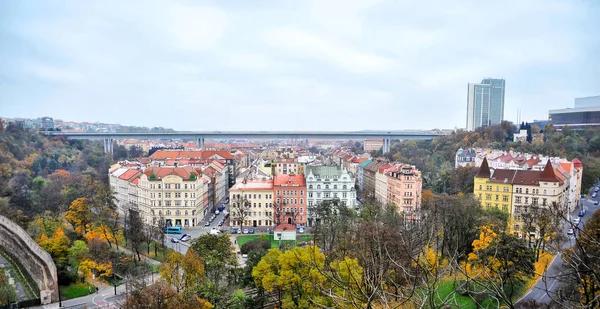 Old Houses Prague Modern Bridge — Stock Photo, Image