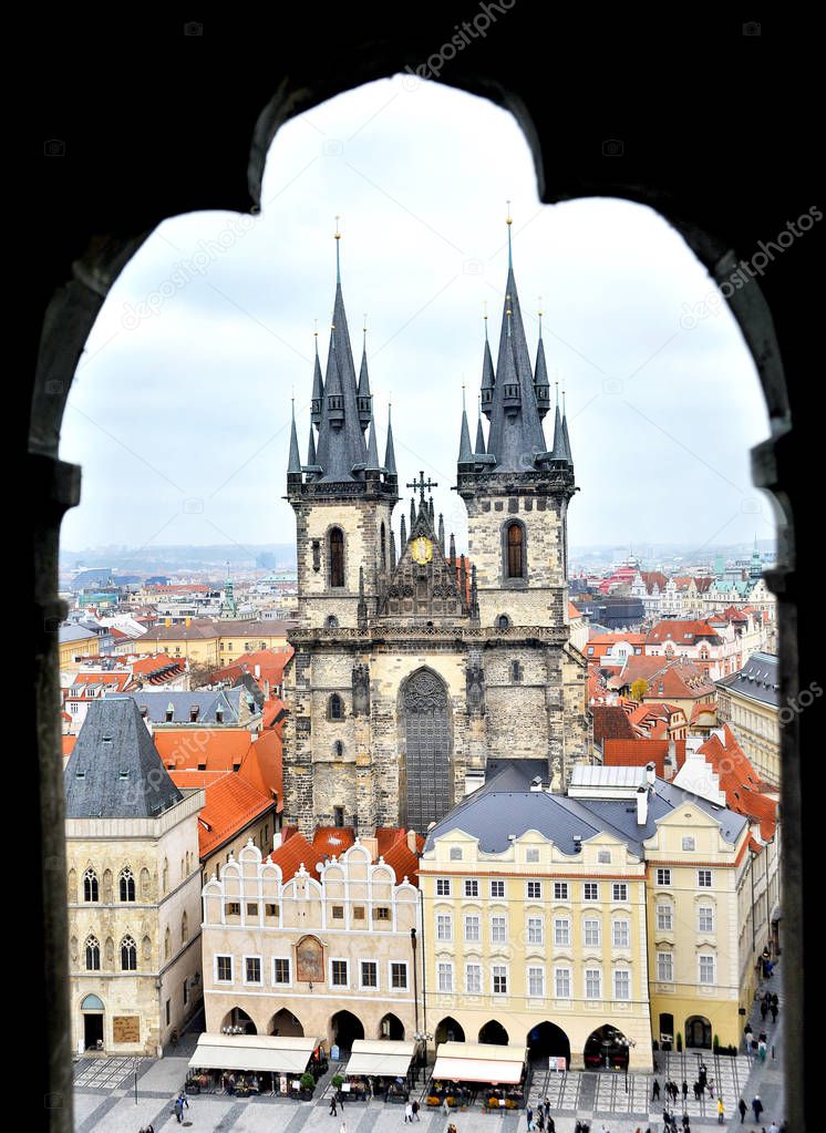 center of Prague view from the old window