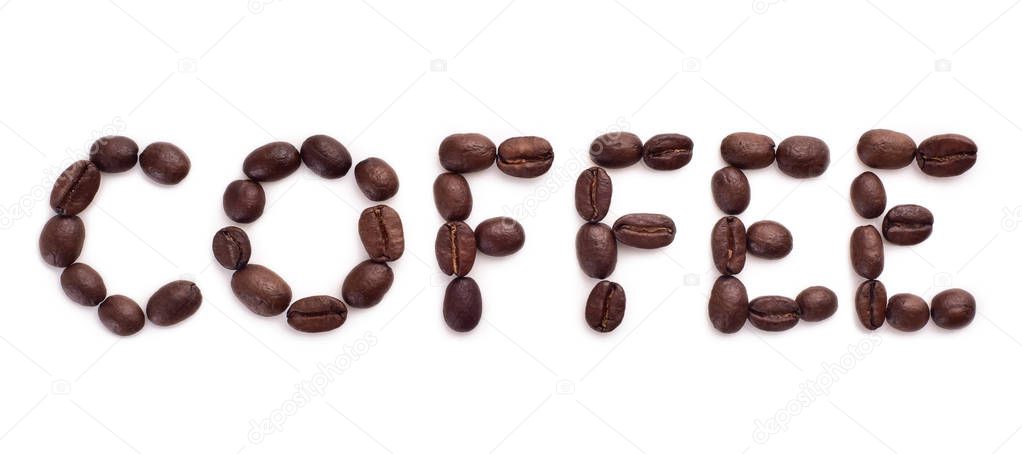 the word coffee is lined with coffee beans