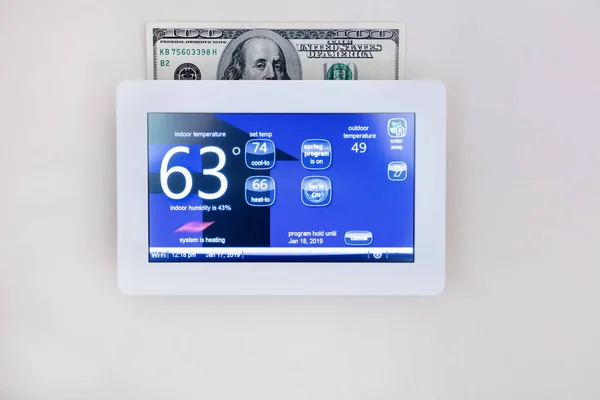 Tecnología Moderna Termostato Digital Para Calentar Enfriar Hogar Para Concepto —  Fotos de Stock