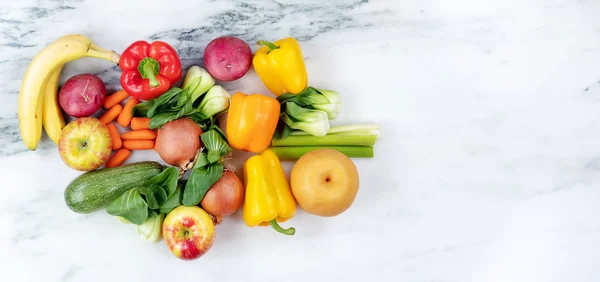 Raw Organic Vegetables Fruits Marble Stone Background Healthy Diet Concept — Stock Photo, Image