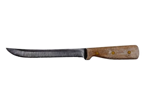 Старовинний сталевий стейковий ніж ізольований на чисто білому тлі — стокове фото