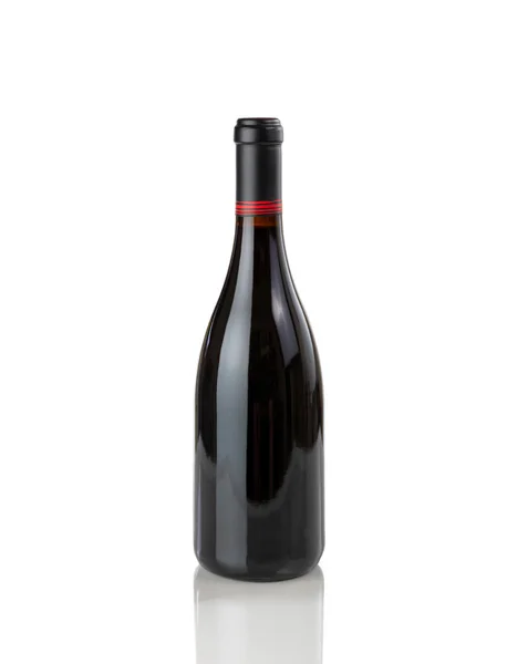 New red wine bottle isolated on pure white background with refle — Stock Photo, Image