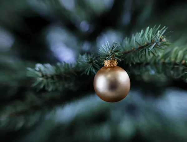 Traditional golden color single Christmas ball ornament hanging — Stock Photo, Image