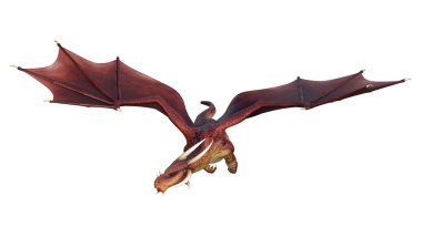 Beyaz arka plan üzerinde izole kırmızı peri masalı Dragon 3D render