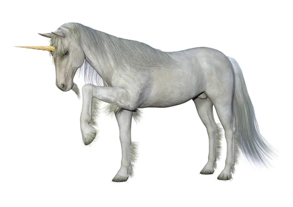 Representación Cuento Hadas Unicornio Blanco Aislado Sobre Fondo Blanco — Foto de Stock