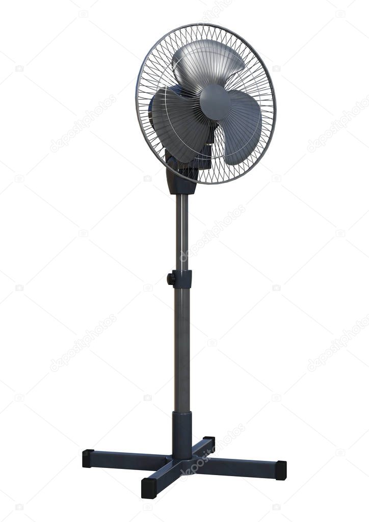 3D rendering of a pedestal fan isolated on white background