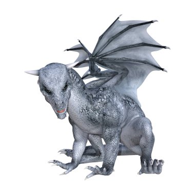 Beyaz arka plan üzerinde izole bir fantezi ejderha delikanlı 3D render