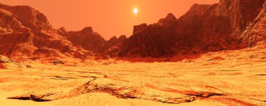Kızıl gezegen Mars peyzaj 3D render
