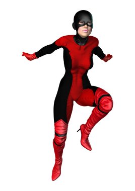 Beyaz arka plan üzerinde izole kadın kahraman 3D render