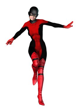 Beyaz arka plan üzerinde izole kadın kahraman 3D render