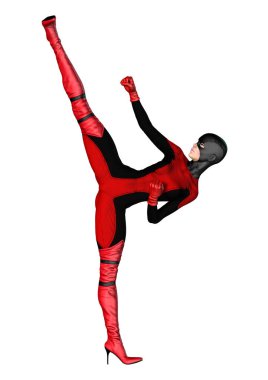 Beyaz arka plan üzerinde izole kadın kahraman 3D render