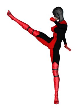 Beyaz arka plan üzerinde izole kadın kahraman 3D render