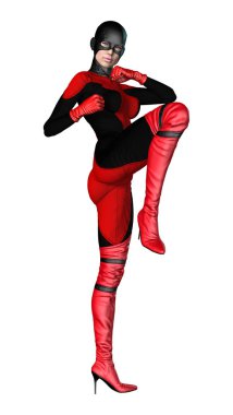 Beyaz arka plan üzerinde izole kadın kahraman 3D render