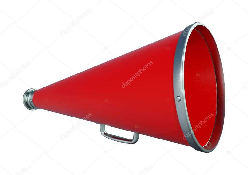 3D rendering of a red vintage megaphone isolated on white background