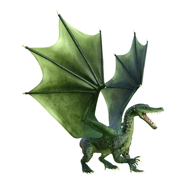 Rendering Green Fairy Tale Dragon Isolated White Background — Stock Photo, Image