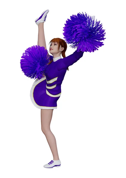 Rendering Young Cheerleader Pompoms Isolated White Background — Stock Photo, Image